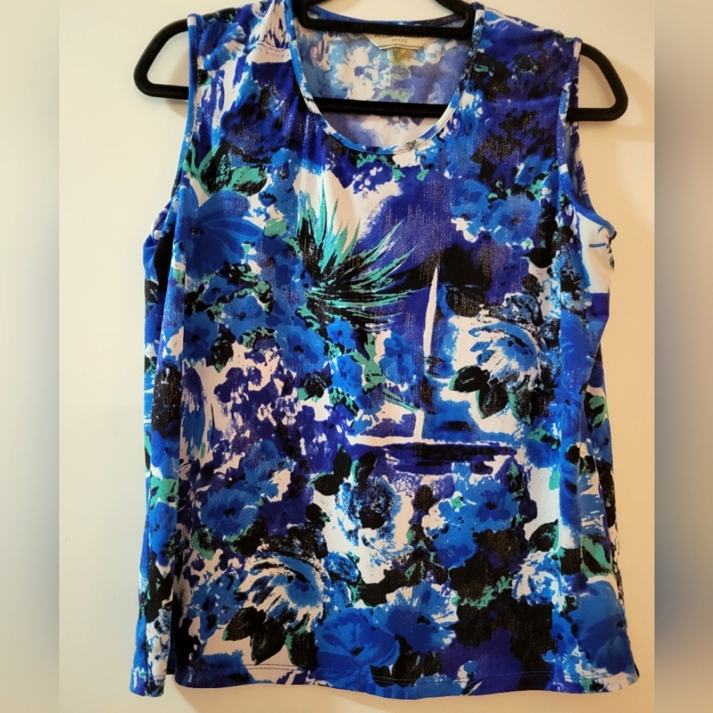 Alison Daley petite medium blue abstract floral tank top